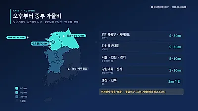 [오늘 날씨] 오후 중부 가을비…10월 첫날부터 기온 '뚝'